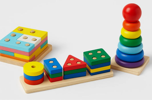 Montessori Learning Toy – Wooden Five-Column Shape Sorter for Toddlers